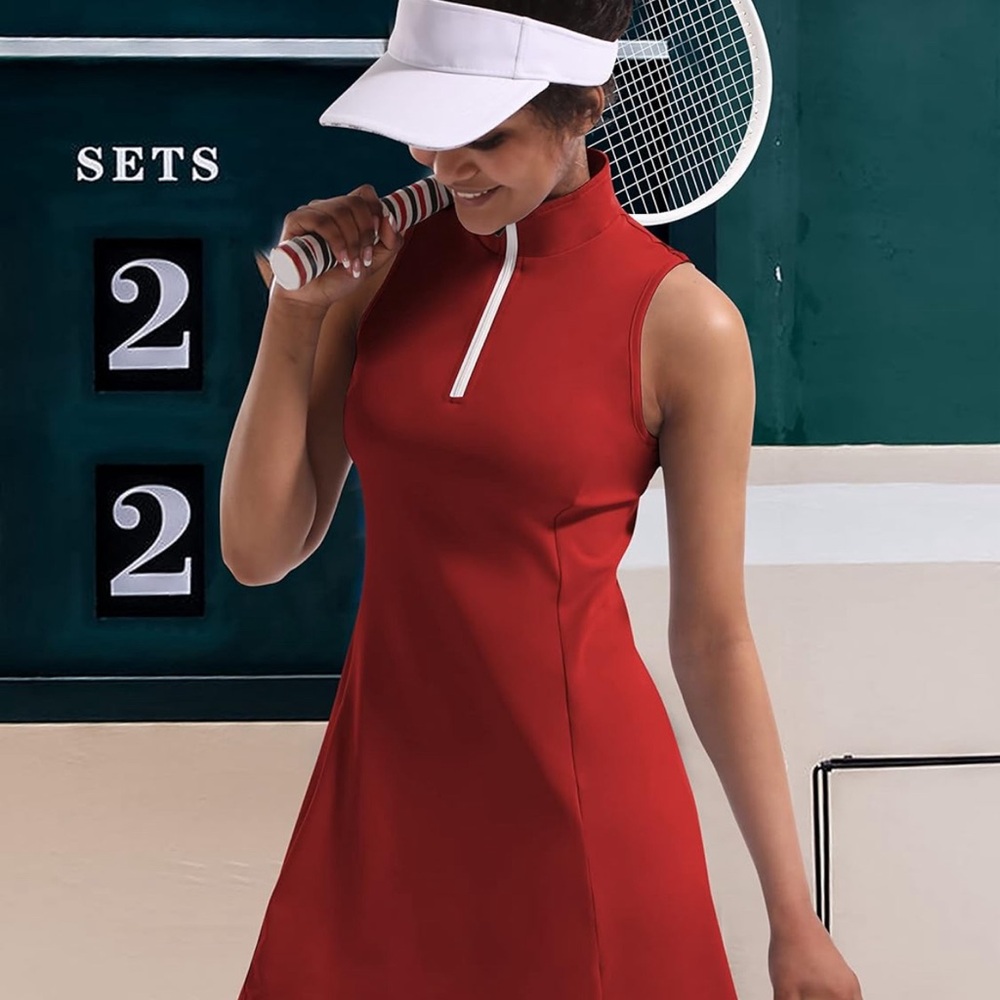 Sleeveless Red Tennis Dress w/ Shorts